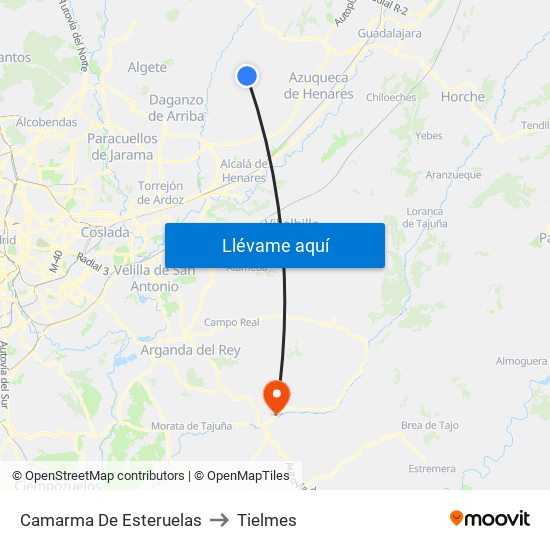Camarma De Esteruelas to Tielmes map