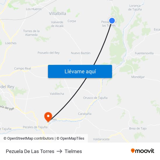 Pezuela De Las Torres to Tielmes map