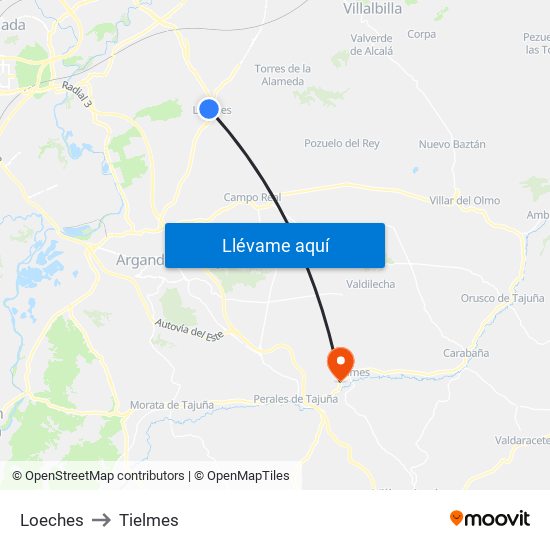 Loeches to Tielmes map