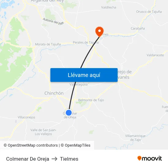 Colmenar De Oreja to Tielmes map