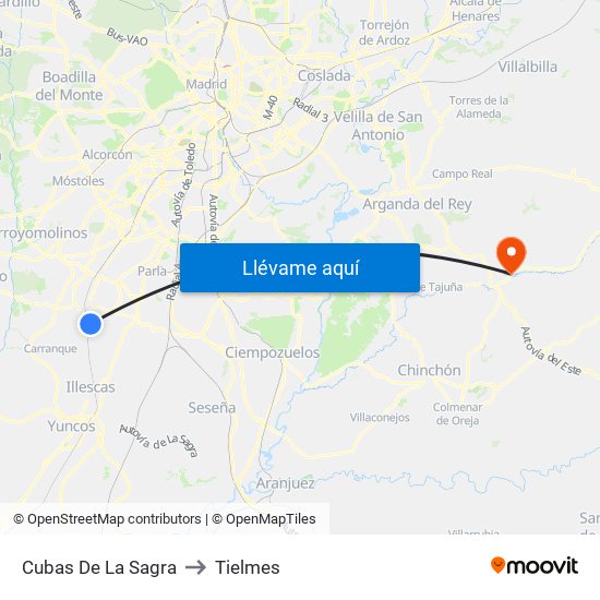 Cubas De La Sagra to Tielmes map