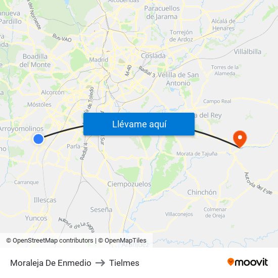 Moraleja De Enmedio to Tielmes map
