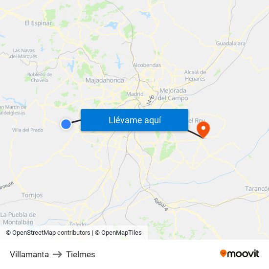Villamanta to Tielmes map