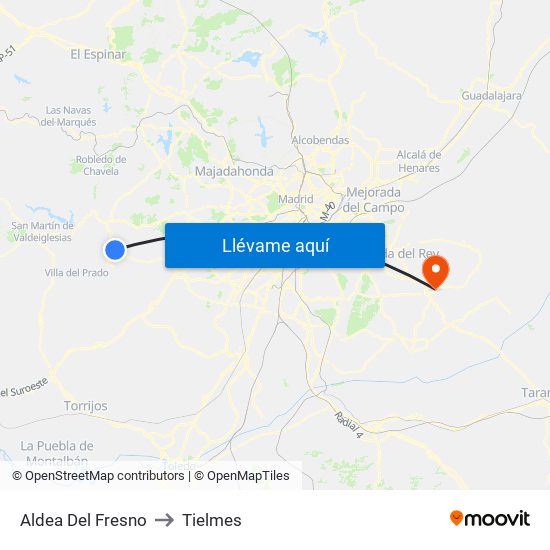 Aldea Del Fresno to Tielmes map