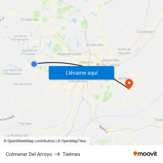 Colmenar Del Arroyo to Tielmes map