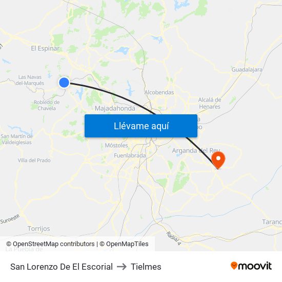 San Lorenzo De El Escorial to Tielmes map