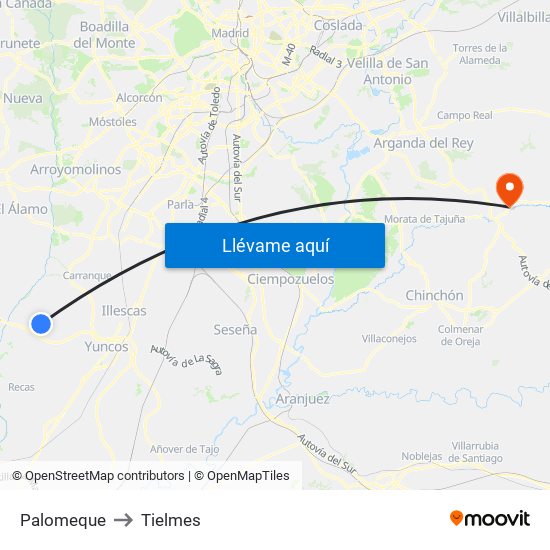 Palomeque to Tielmes map