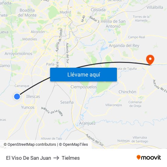 El Viso De San Juan to Tielmes map