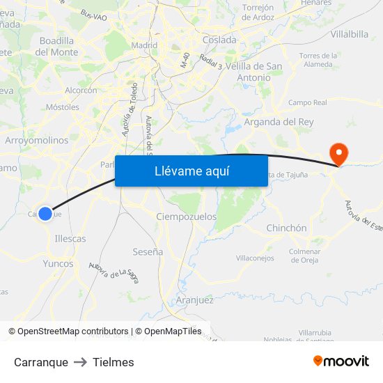 Carranque to Tielmes map