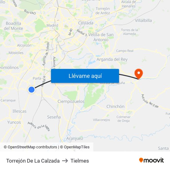 Torrejón De La Calzada to Tielmes map