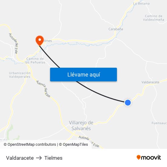 Valdaracete to Tielmes map