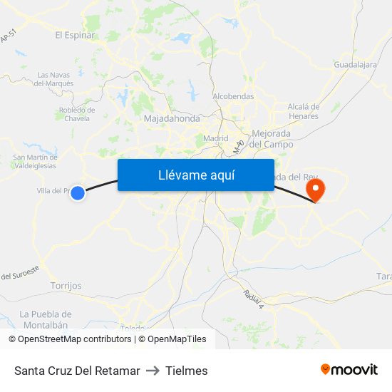 Santa Cruz Del Retamar to Tielmes map