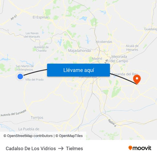 Cadalso De Los Vidrios to Tielmes map