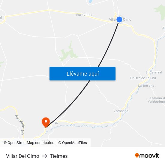 Villar Del Olmo to Tielmes map