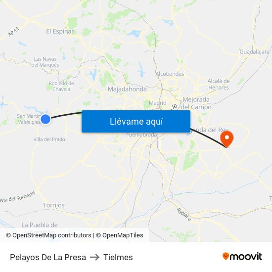 Pelayos De La Presa to Tielmes map
