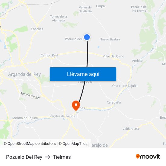 Pozuelo Del Rey to Tielmes map