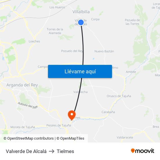 Valverde De Alcalá to Tielmes map