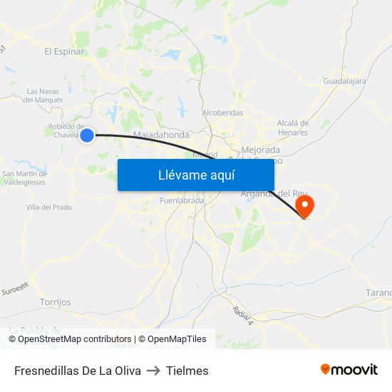 Fresnedillas De La Oliva to Tielmes map
