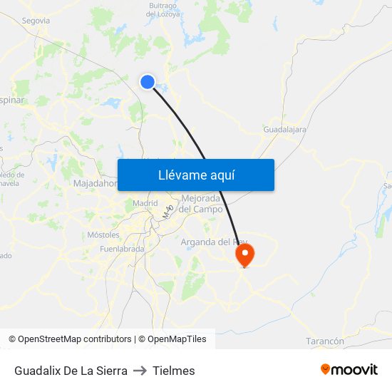 Guadalix De La Sierra to Tielmes map