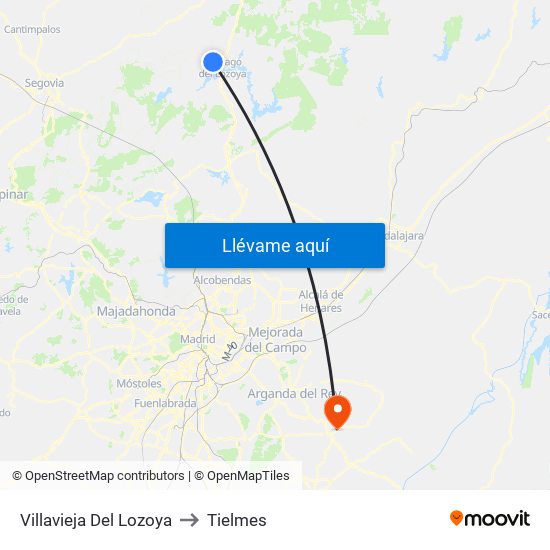 Villavieja Del Lozoya to Tielmes map