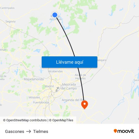 Gascones to Tielmes map