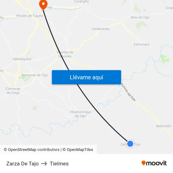 Zarza De Tajo to Tielmes map