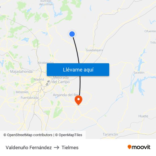 Valdenuño Fernández to Tielmes map