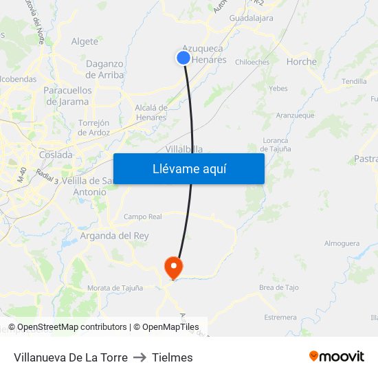 Villanueva De La Torre to Tielmes map