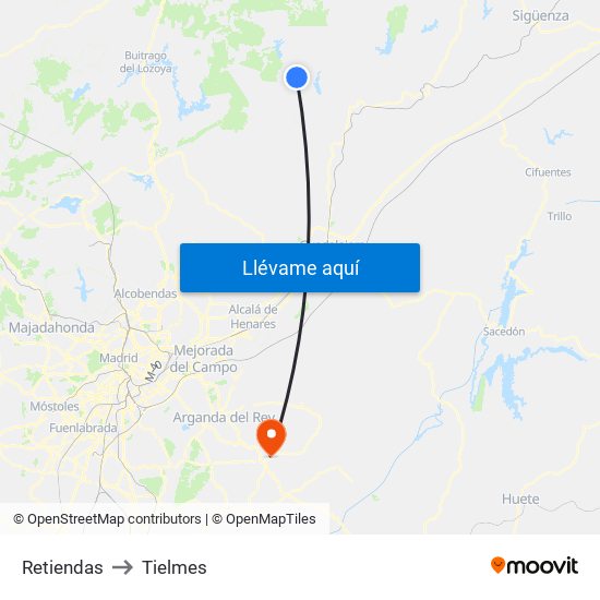 Retiendas to Tielmes map