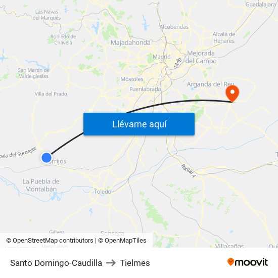 Santo Domingo-Caudilla to Tielmes map