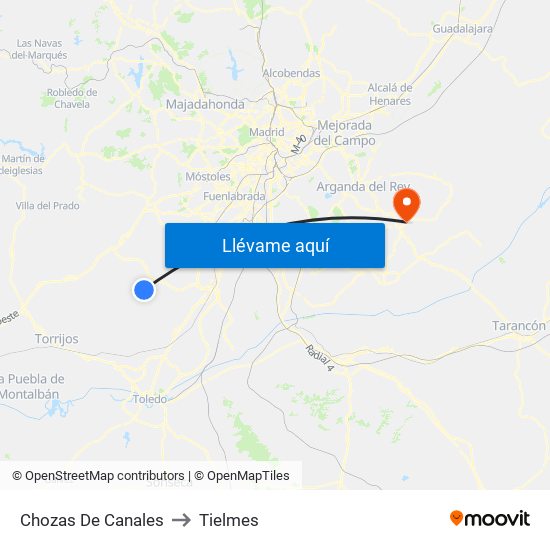 Chozas De Canales to Tielmes map