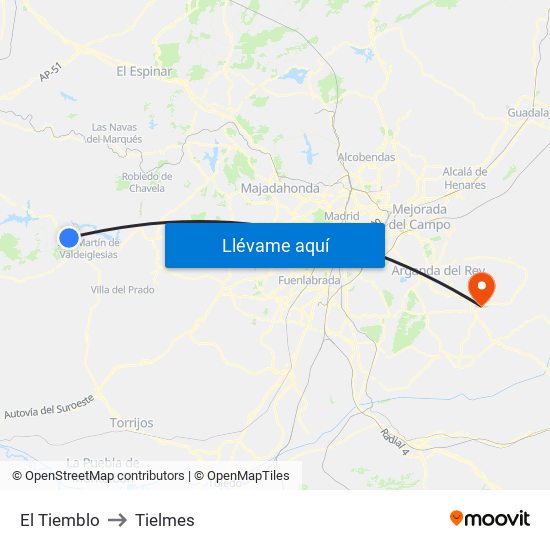 El Tiemblo to Tielmes map