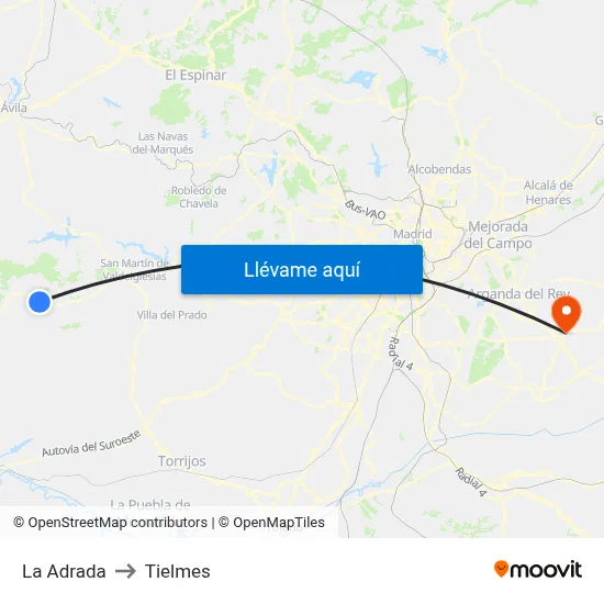 La Adrada to Tielmes map