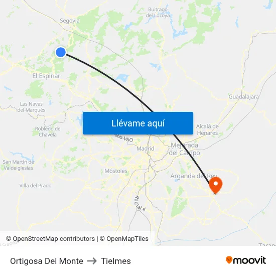 Ortigosa Del Monte to Tielmes map