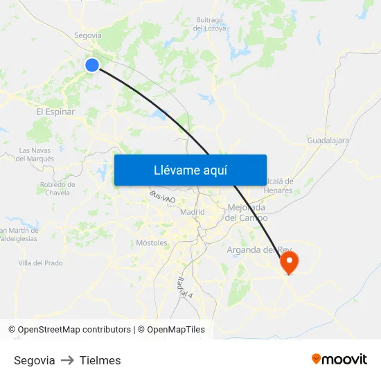 Segovia to Tielmes map