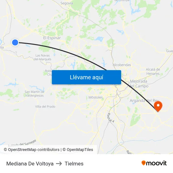 Mediana De Voltoya to Tielmes map