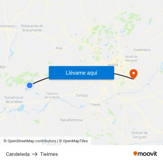 Candeleda to Tielmes map
