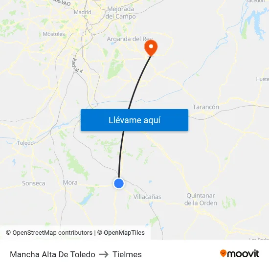 Mancha Alta De Toledo to Tielmes map