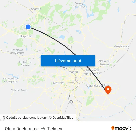 Otero De Herreros to Tielmes map