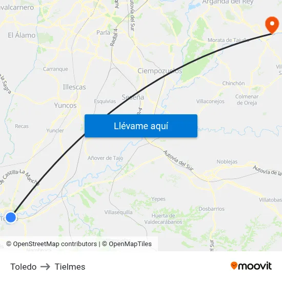 Toledo to Tielmes map