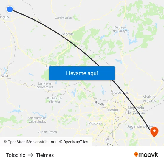 Tolocirio to Tielmes map