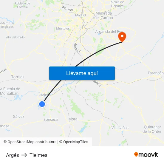 Argés to Tielmes map