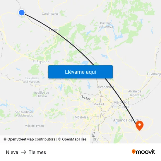 Nieva to Tielmes map