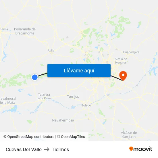 Cuevas Del Valle to Tielmes map