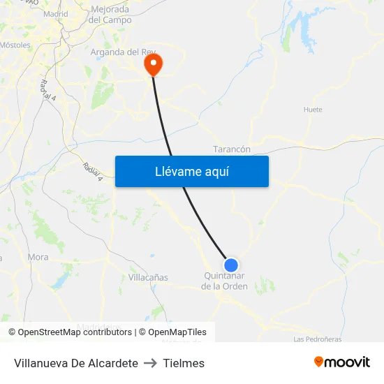 Villanueva De Alcardete to Tielmes map