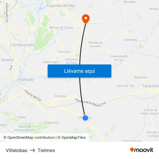 Villatobas to Tielmes map