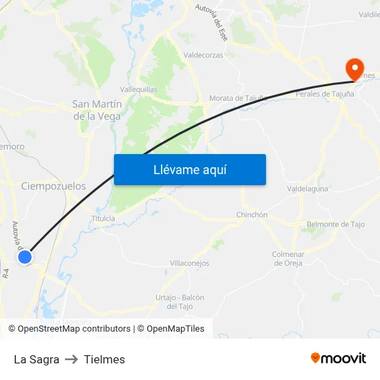 La Sagra to Tielmes map