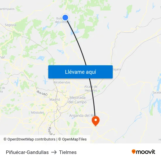 Piñuécar-Gandullas to Tielmes map