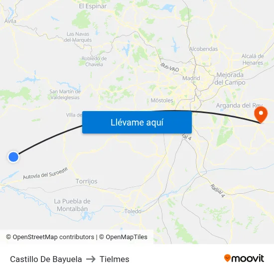 Castillo De Bayuela to Tielmes map