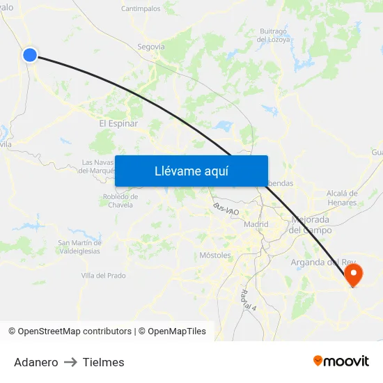 Adanero to Tielmes map